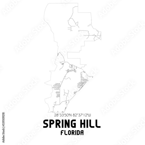 Spring Hill Florida. US street map with black and white lines.