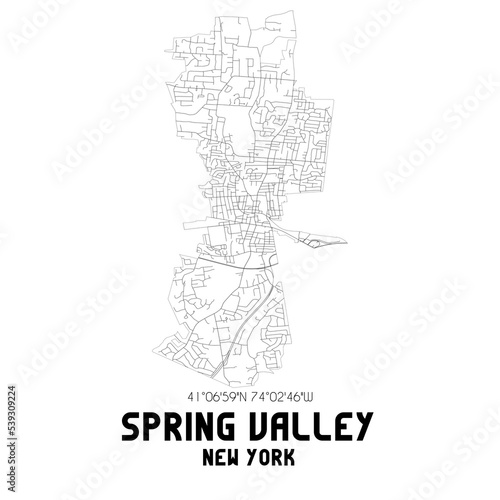 Spring Valley New York. US street map with black and white lines.