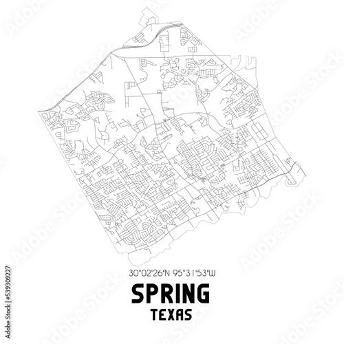 Spring Texas. US street map with black and white lines.