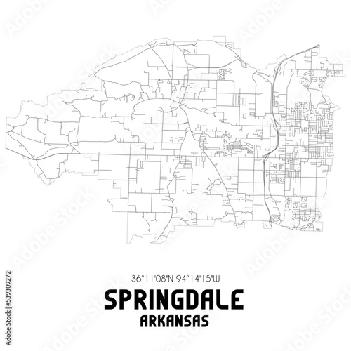 Springdale Arkansas. US street map with black and white lines. photo