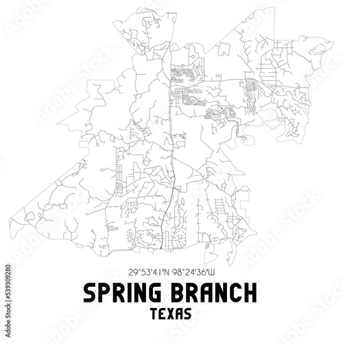 Spring Branch Texas. US street map with black and white lines.