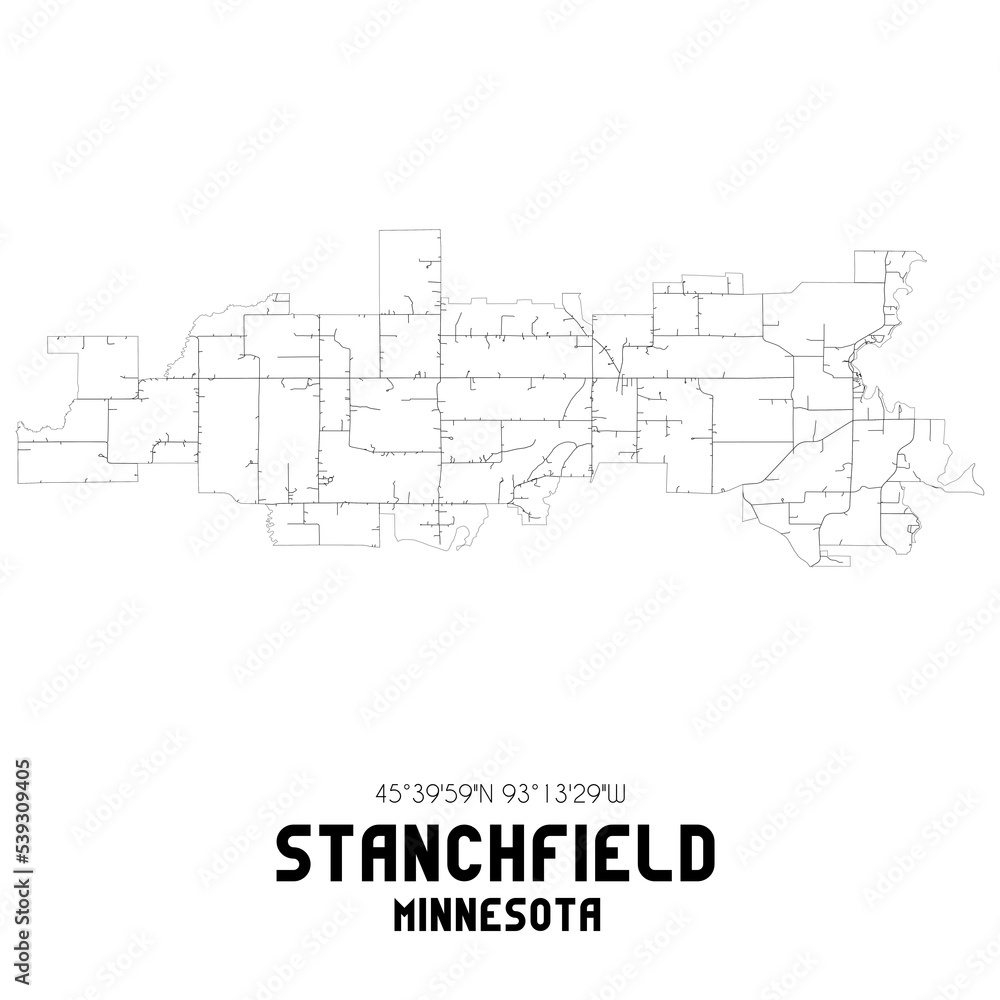Stanchfield Minnesota. US street map with black and white lines. Stanchfield Minnesota. US street map with black and white lines.