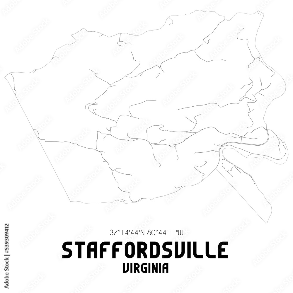 Staffordsville Virginia. US street map with black and white lines.