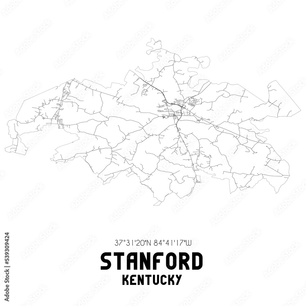 Stanford Kentucky. US street map with black and white lines.
