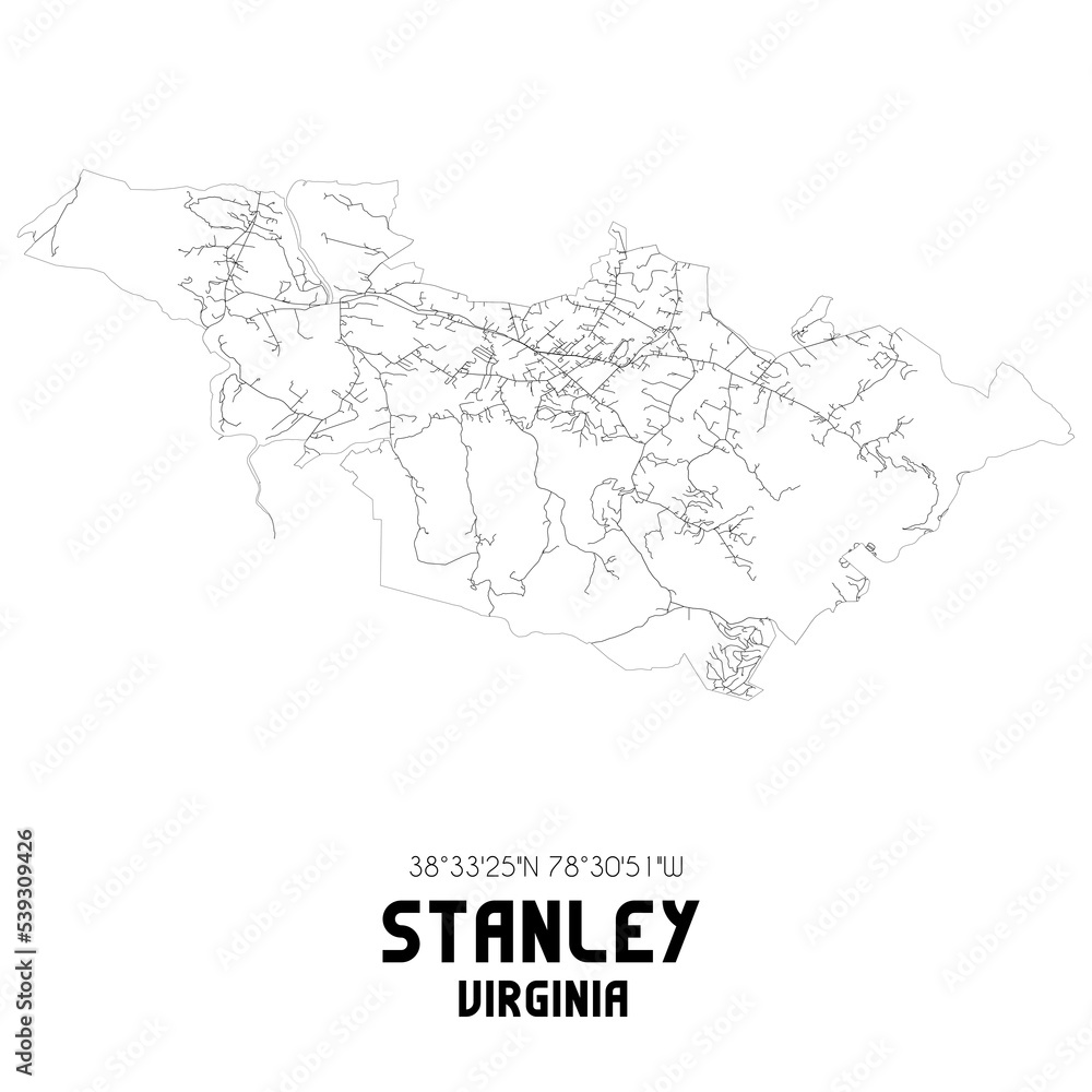 Stanley Virginia. US street map with black and white lines.