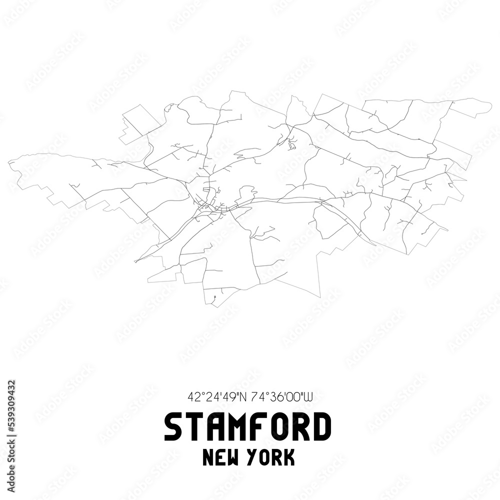 Stamford New York. US street map with black and white lines.