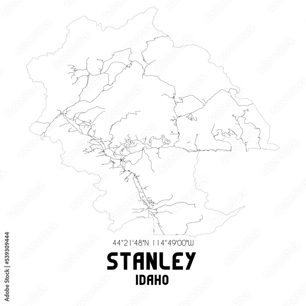 Stanley Idaho. US street map with black and white lines.