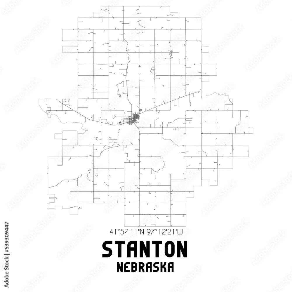Stanton Nebraska. US street map with black and white lines. Stanton Nebraska. US street map with black and white lines.