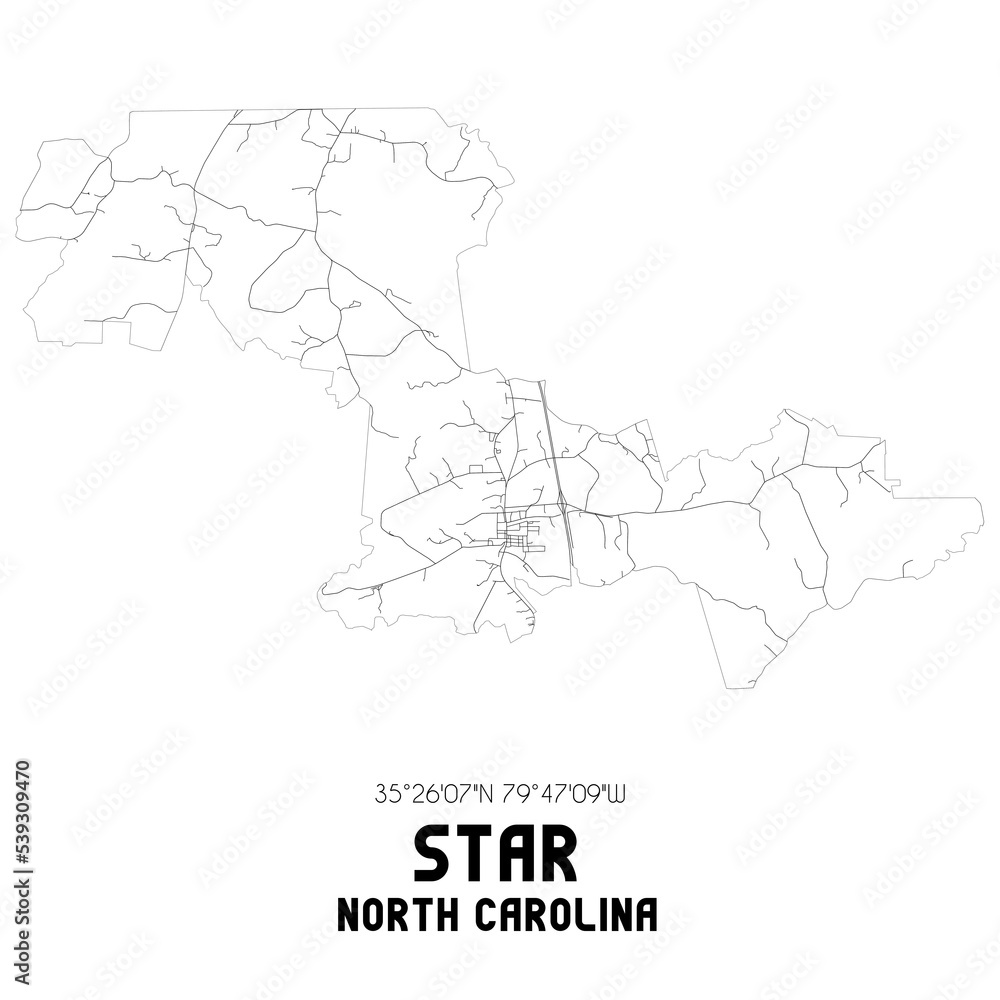 Star North Carolina. US street map with black and white lines.