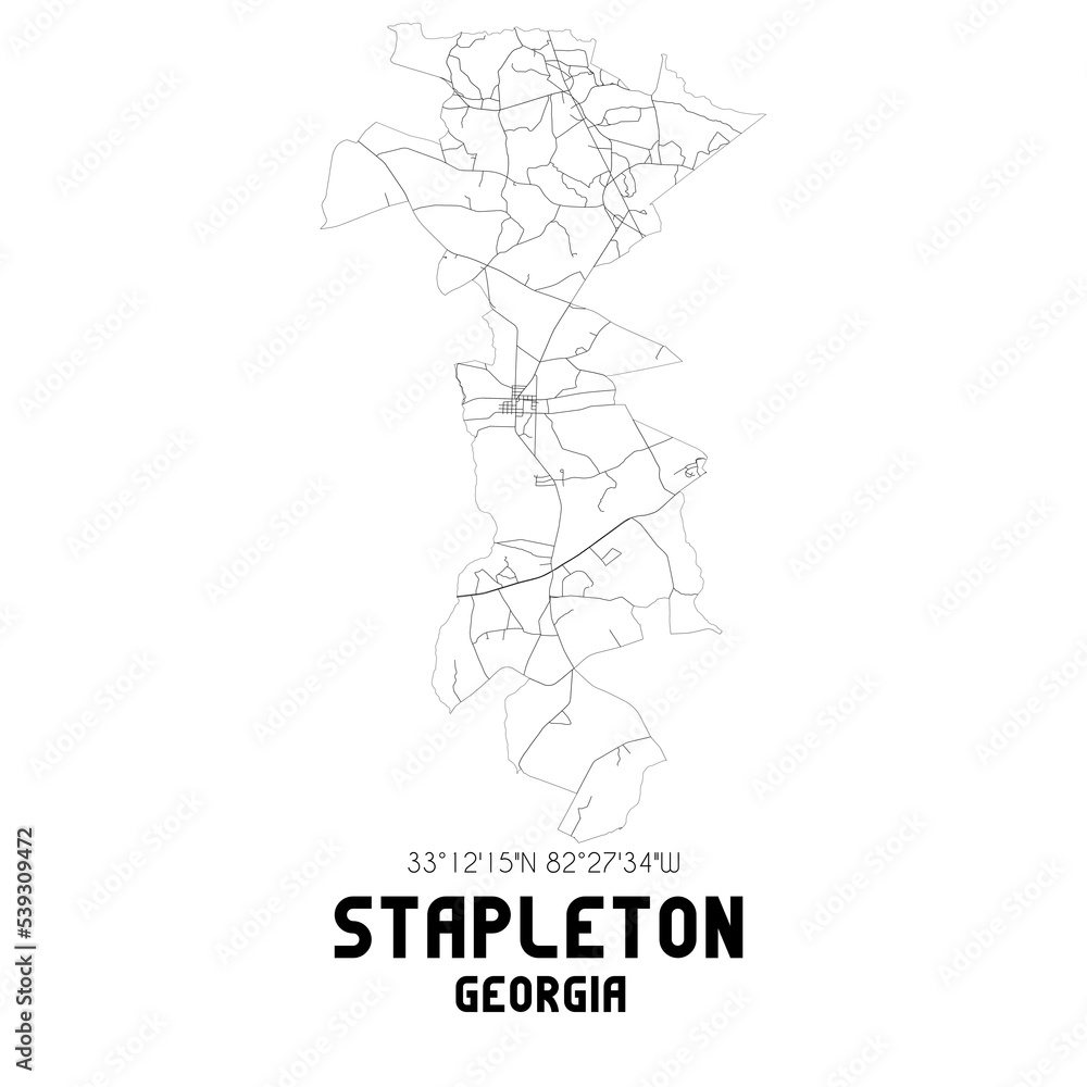 Stapleton Georgia. US street map with black and white lines.