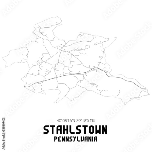 Stahlstown Pennsylvania. US street map with black and white lines.