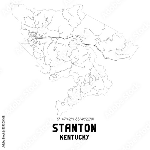 Stanton Kentucky. US street map with black and white lines.