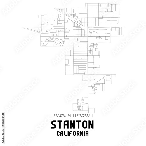 Stanton California. US street map with black and white lines. photo