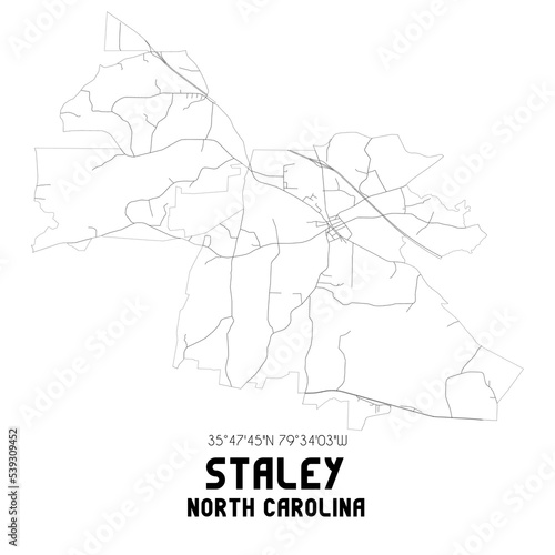 Staley North Carolina. US street map with black and white lines.