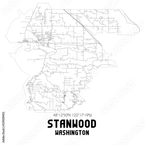 Stanwood Washington. US street map with black and white lines.