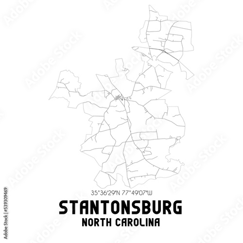 Stantonsburg North Carolina. US street map with black and white lines.