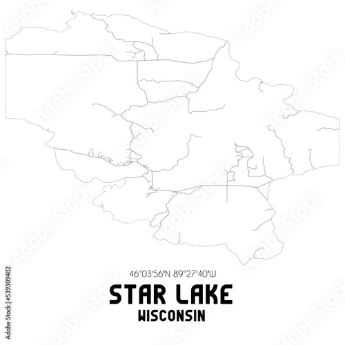 Star Lake Wisconsin. US street map with black and white lines.