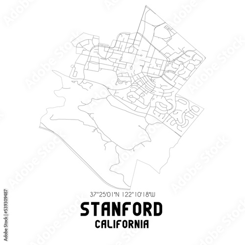 Stanford California. US street map with black and white lines.