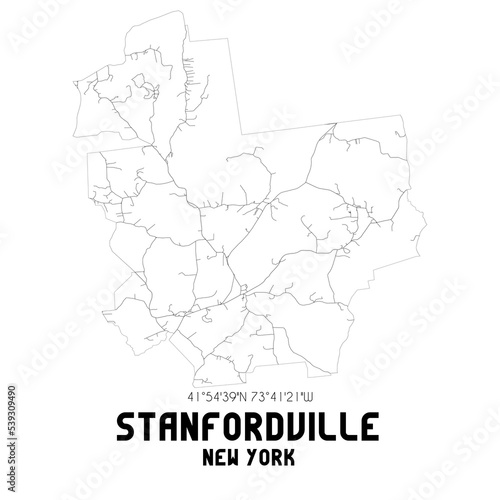 Stanfordville New York. US street map with black and white lines.