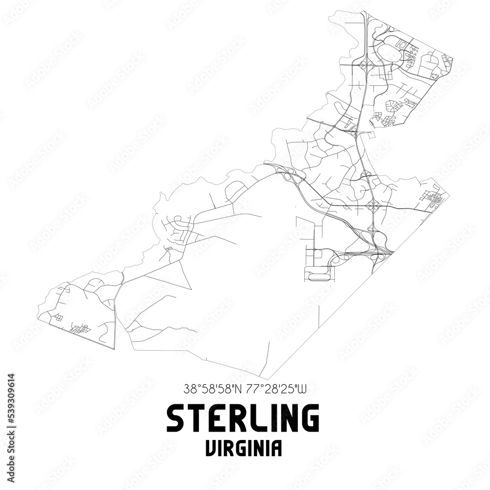 Sterling Virginia. US street map with black and white lines.