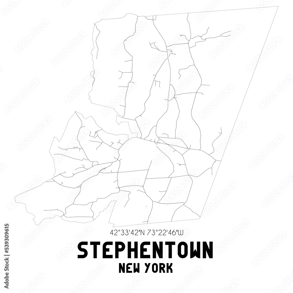 Stephentown New York. US street map with black and white lines.
