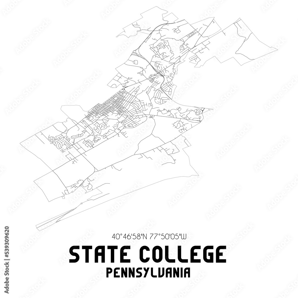 State College Pennsylvania. US street map with black and white lines.