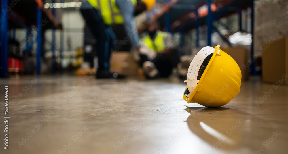 Factory Accident, Industrial accident. Warehouse staff having accident