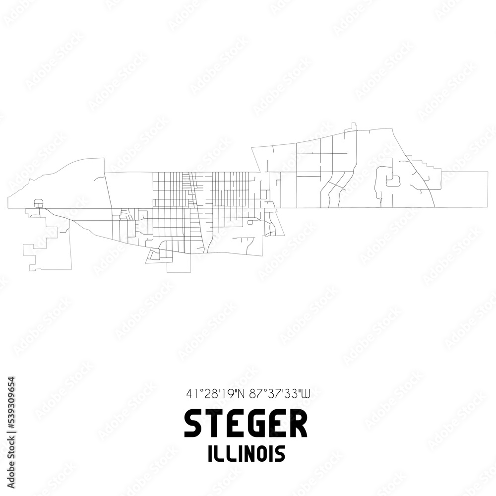 Steger Illinois. US street map with black and white lines.