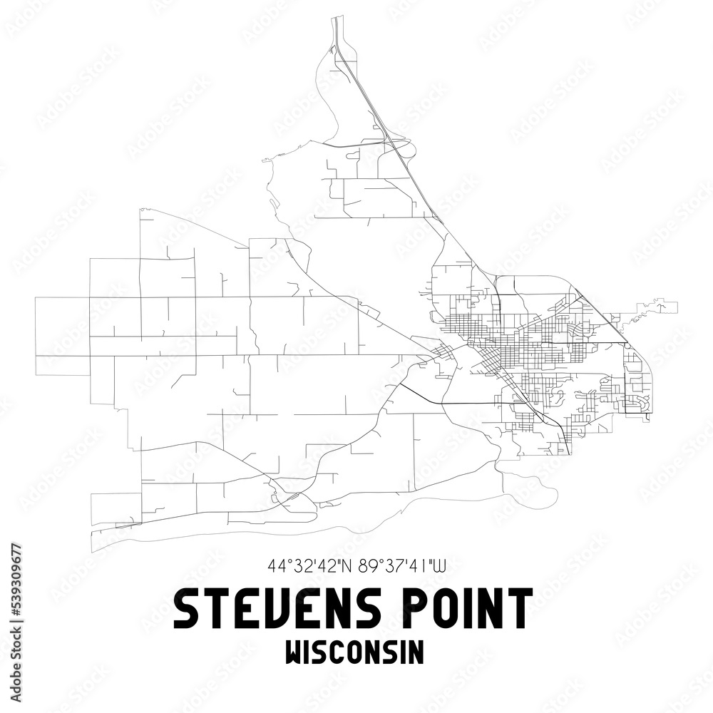 Stevens Point Wisconsin. US street map with black and white lines.