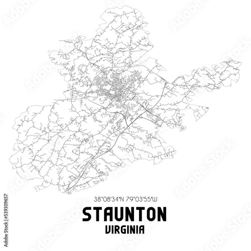 Staunton Virginia. US street map with black and white lines.