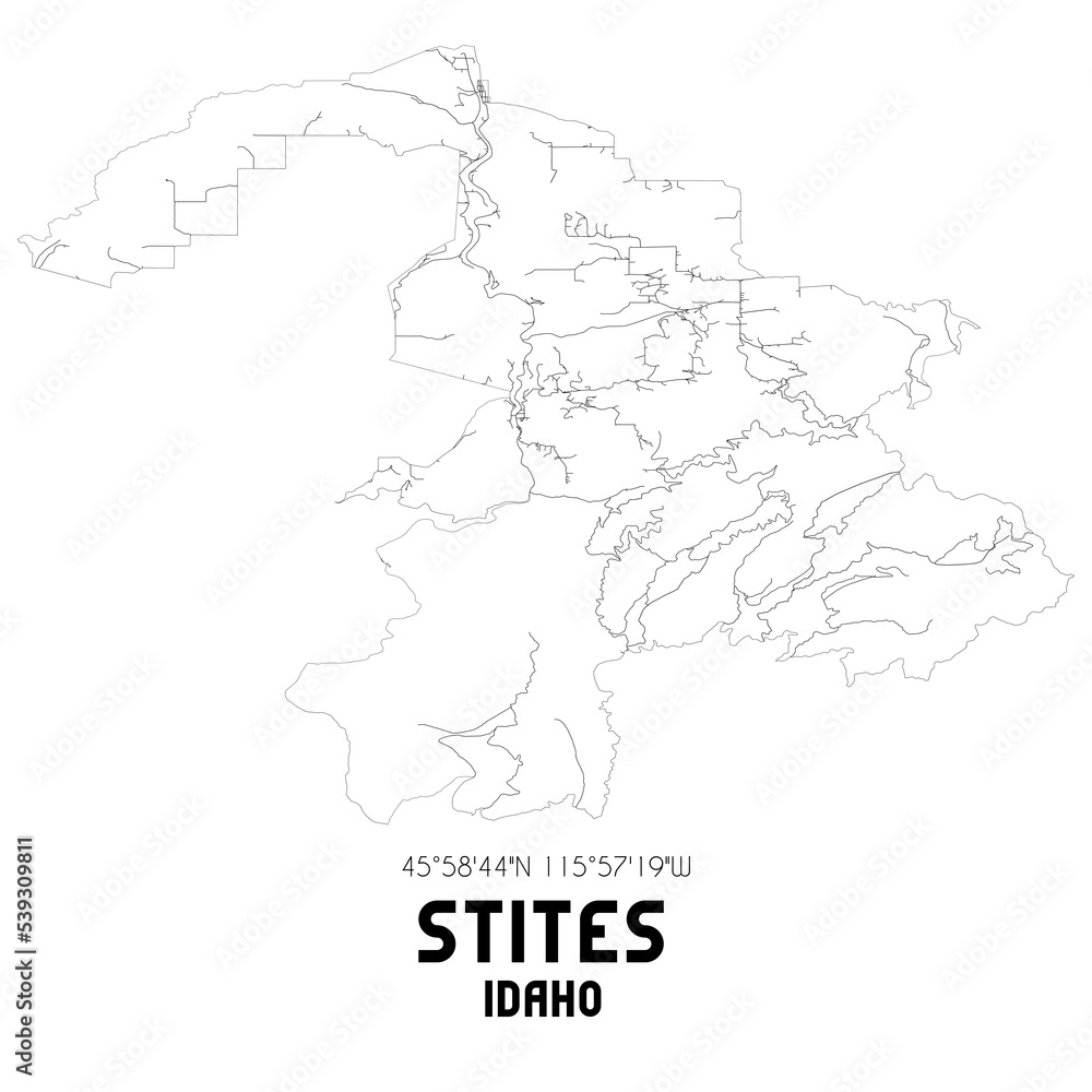 Stites Idaho. US street map with black and white lines.