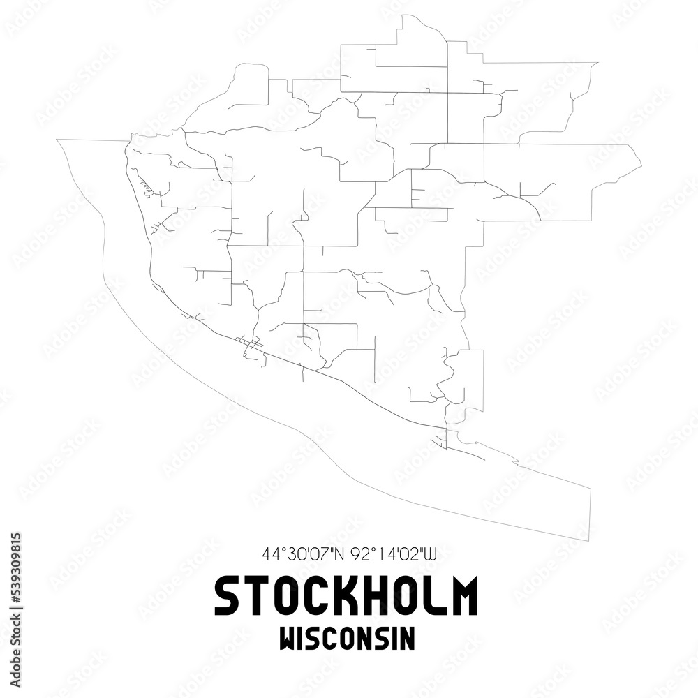 Stockholm Wisconsin. US street map with black and white lines.