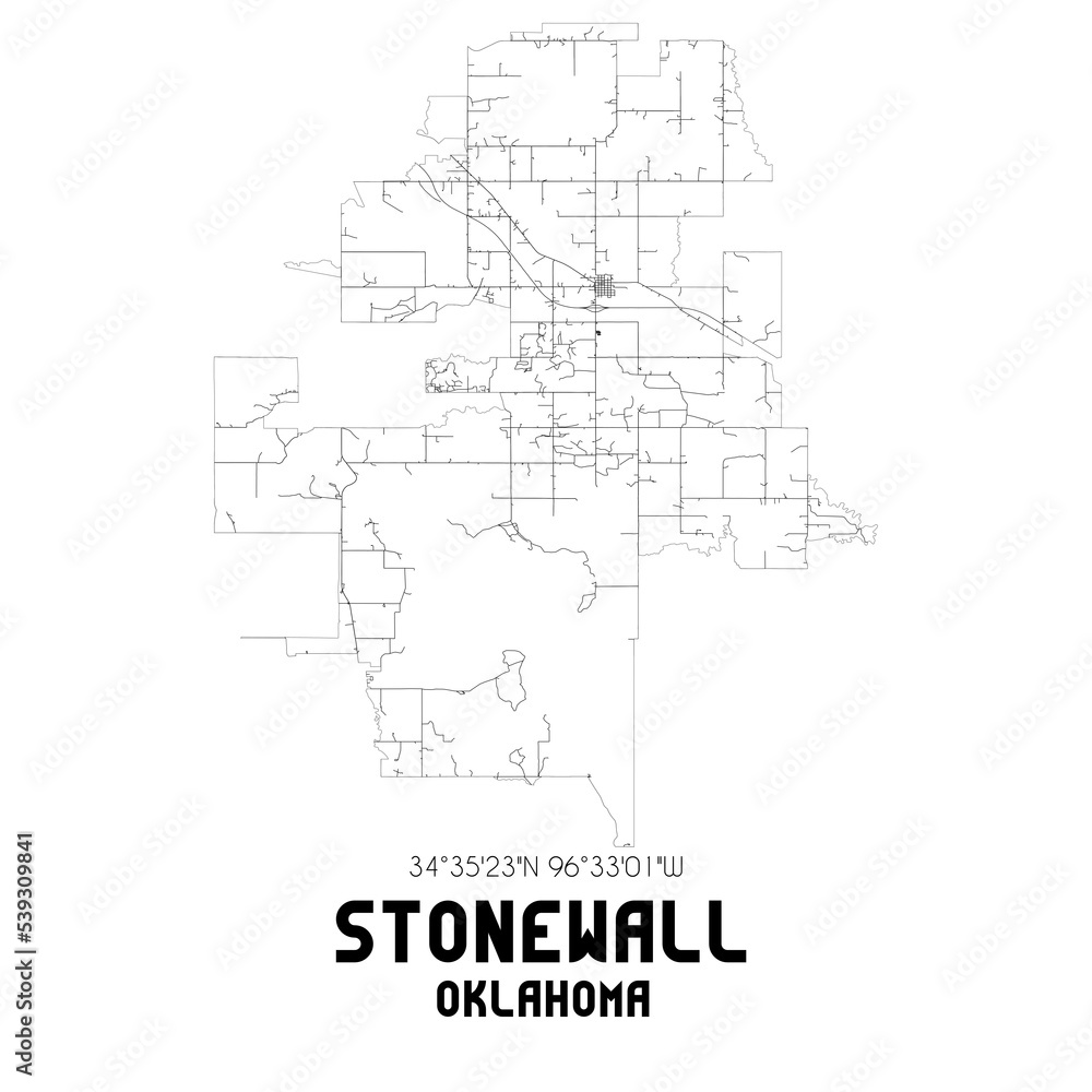 Stonewall Oklahoma. US street map with black and white lines.