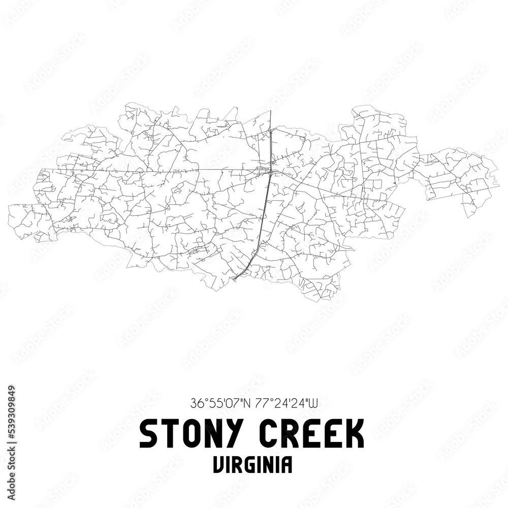 Stony Creek Virginia. US street map with black and white lines. Stony Creek Virginia. US street map with black and white lines.
