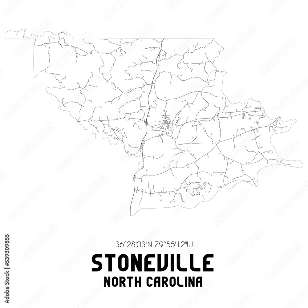Stoneville North Carolina. US street map with black and white lines.