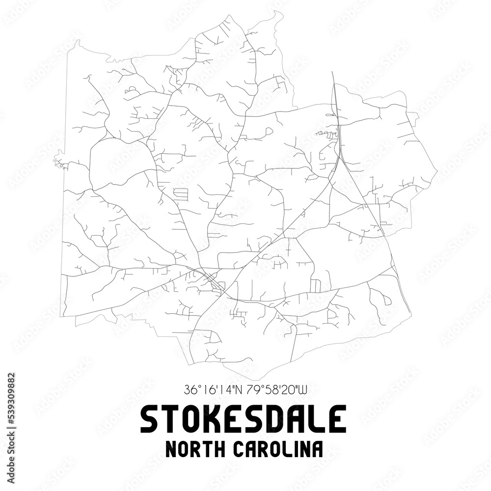 Stokesdale North Carolina. US street map with black and white lines.