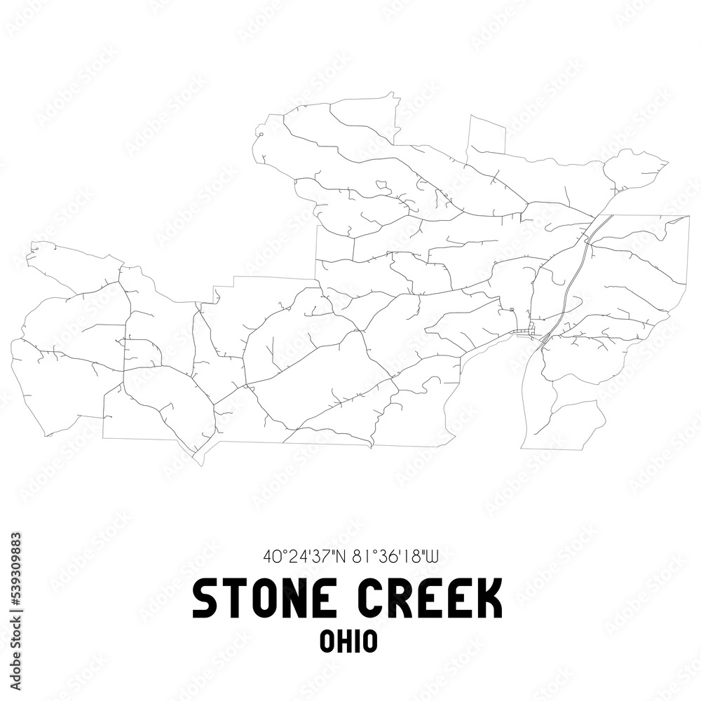 Stone Creek Ohio. US street map with black and white lines.