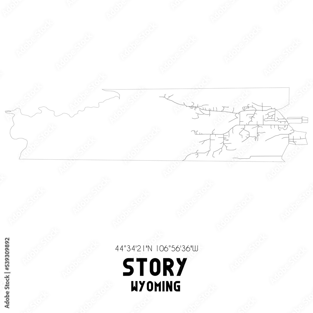 Story Wyoming. US street map with black and white lines. Stock ...