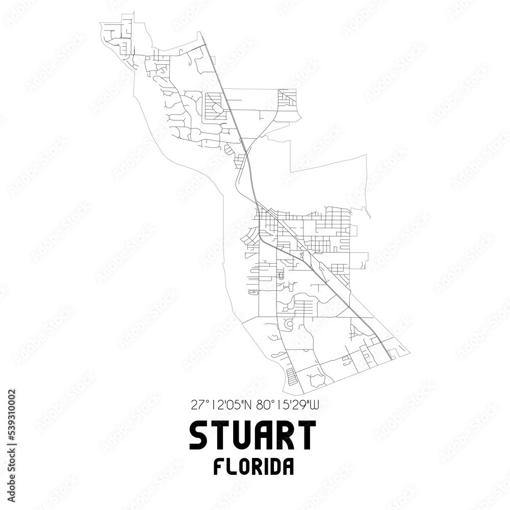 Stuart Florida. US street map with black and white lines. Stock