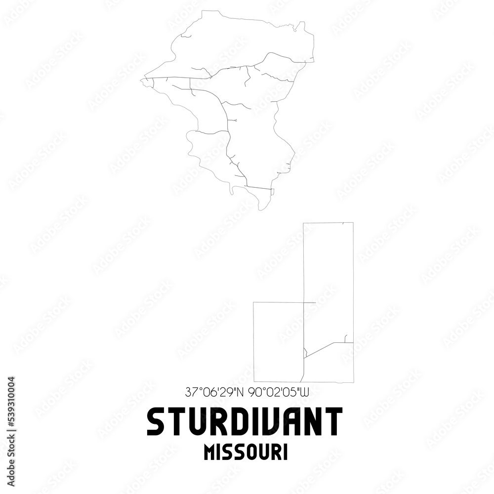Sturdivant Missouri. US street map with black and white lines.