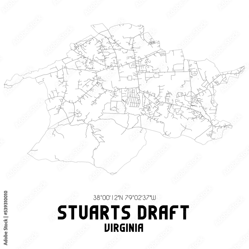 Stuarts Draft Virginia. US street map with black and white lines.
