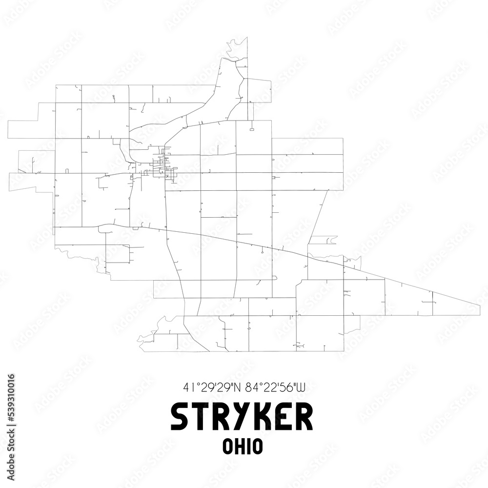 Stryker Ohio. US street map with black and white lines. Stock