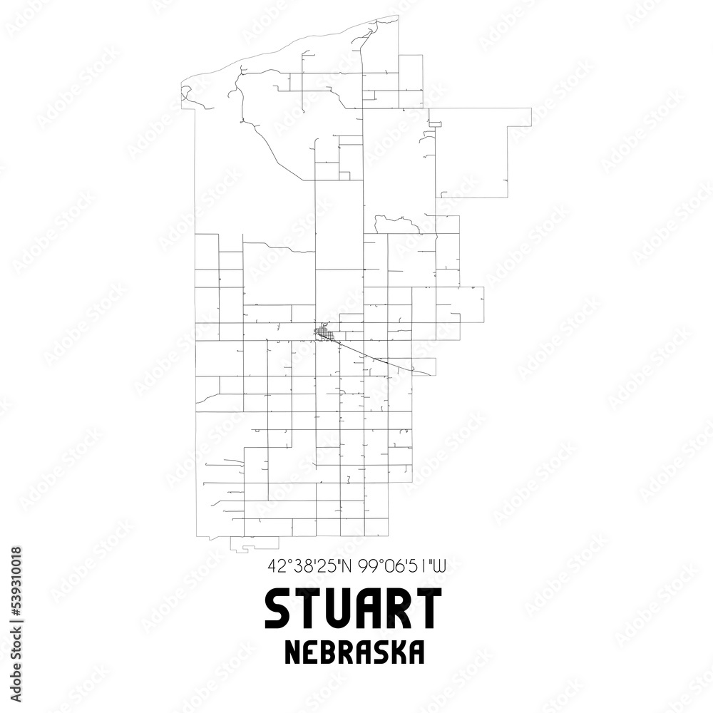 Stuart Nebraska. US street map with black and white lines. Stuart Nebraska. US street map with black and white lines.