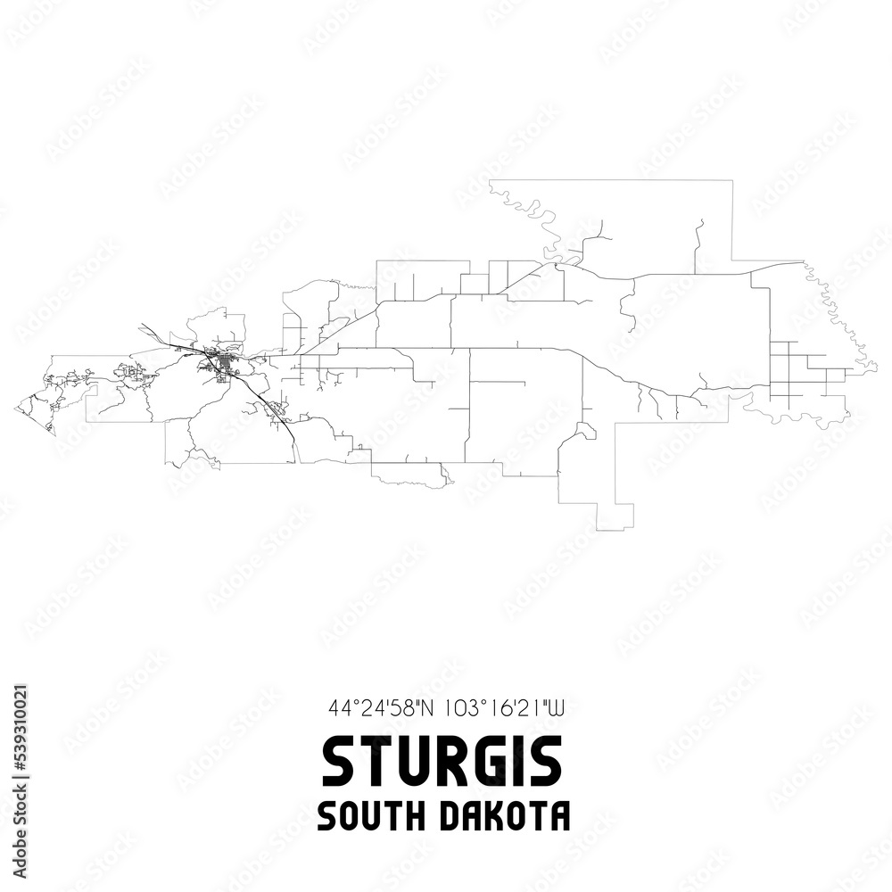 Sturgis South Dakota. US street map with black and white lines.
