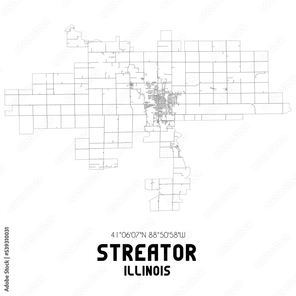 Streator Illinois. US street map with black and white lines.
