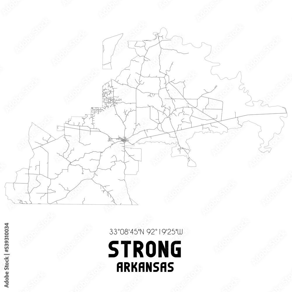 Strong Arkansas. US street map with black and white lines.