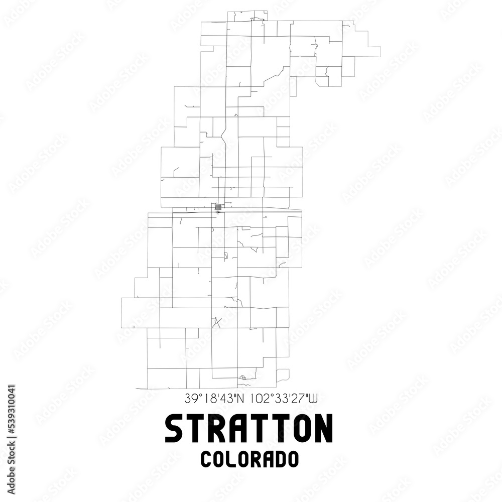Stratton Colorado. US street map with black and white lines.