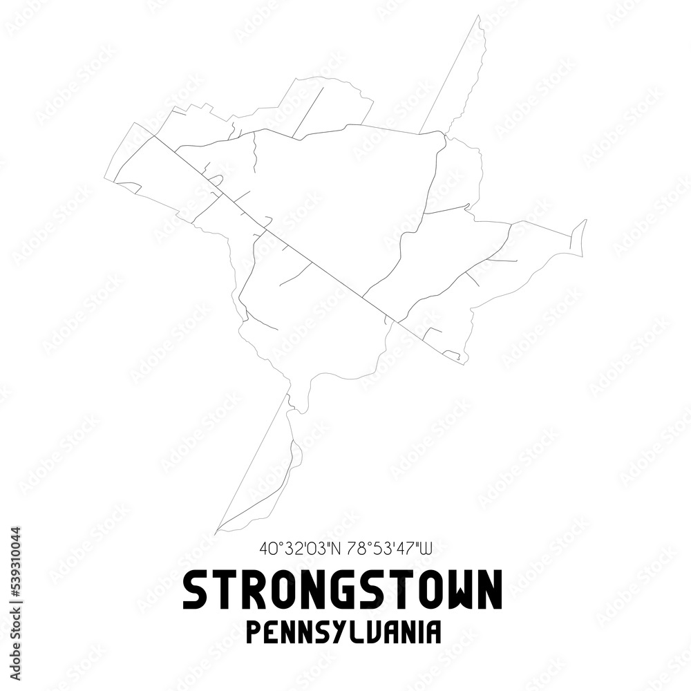 Strongstown Pennsylvania. US street map with black and white lines.