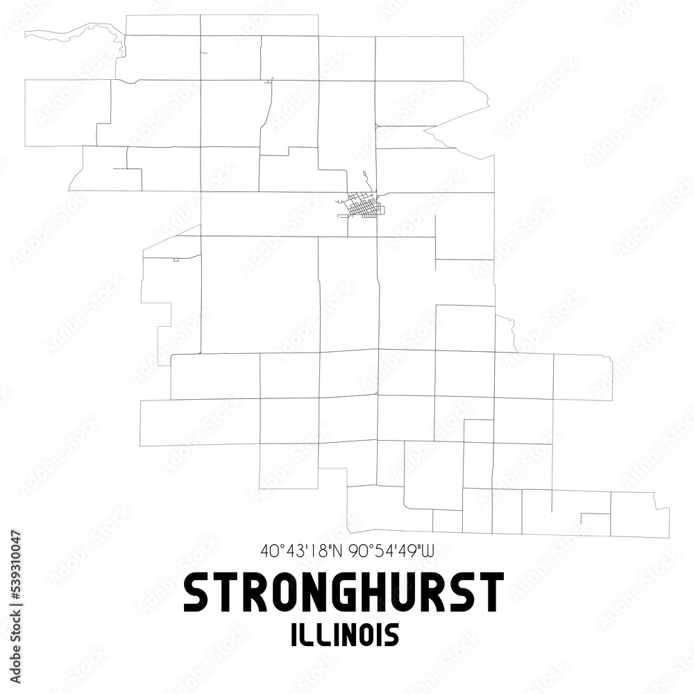 Stronghurst Illinois. US street map with black and white lines.