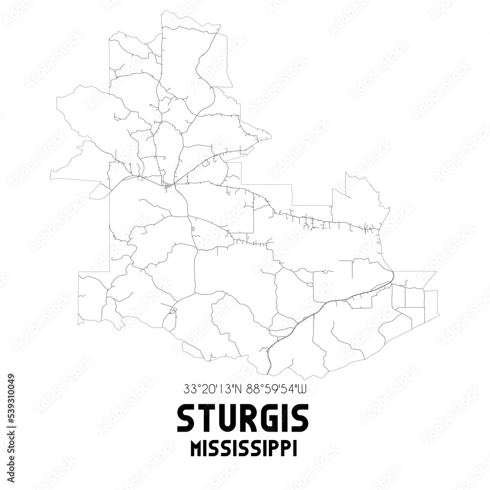Obraz premium Sturgis Mississippi. US street map with black and white lines.